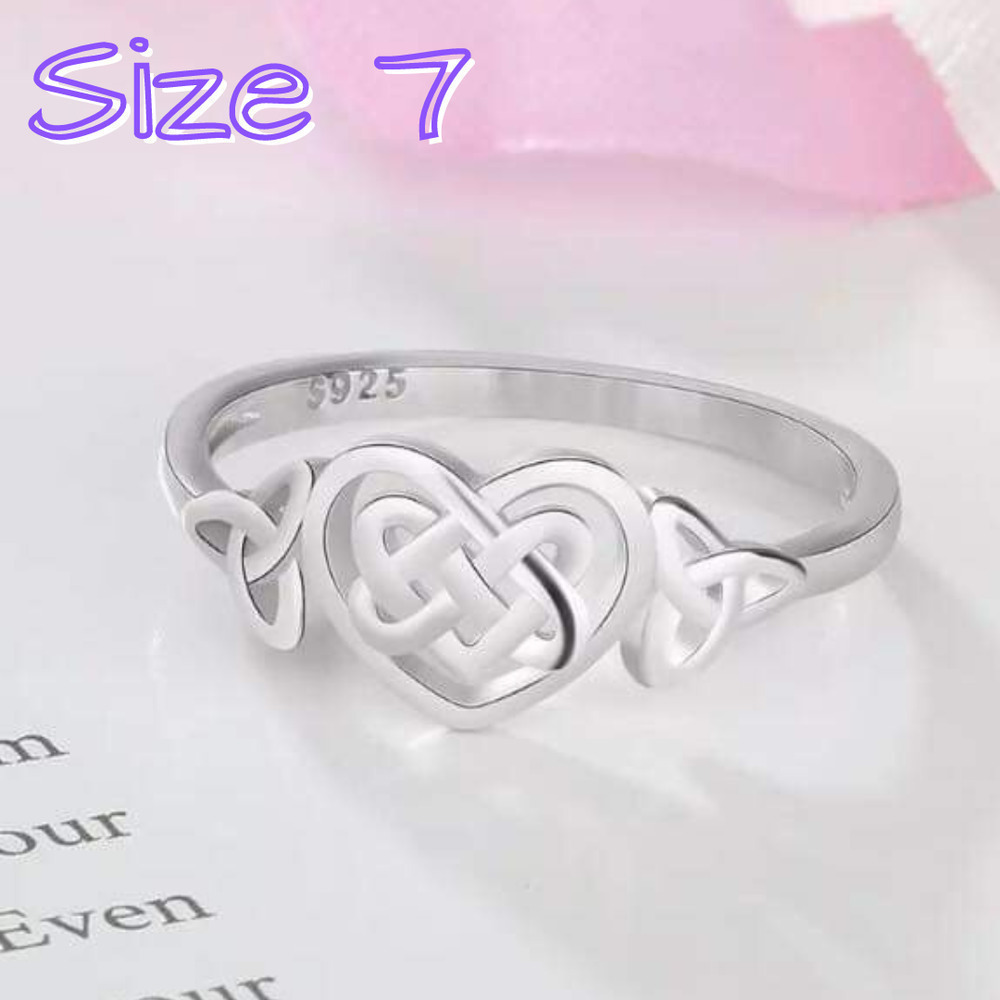 Silver Plated Celtic Heart Knot Ring Size 7